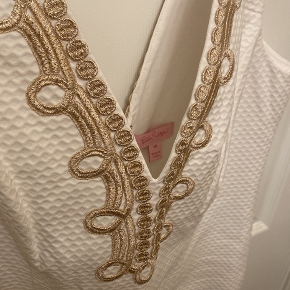 Lily Pulitzer, White dress with gold embroidery, SZ: 10 - Picture 8 of 11
